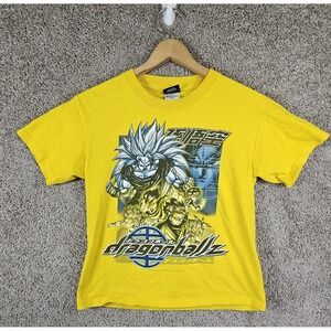 Vintage Dragon Ball Z Goku 2002 Yellow T Shirt Kids Large‎ Knit In USA, (Stains)